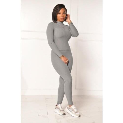 Womens Fall Winter Soft Slim Fit Suit 2 Piece Sets Long Sleeve T Shirt Top and Skinny Long Pants High Stretchy Rib Knit Outfit