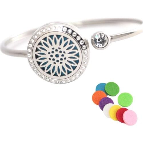 10Pcs Sunflowers Bracelet Bangle Aromatherapy 25mm Magnet Crystal Stainless steel essential oil diffuser locket bracelet