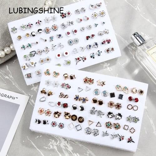 36Pairs/lot Mixed Styles Small Stud Earrings Set Crystal Heart Star Moon Mix Style for Women Girls Jewelry Gift
