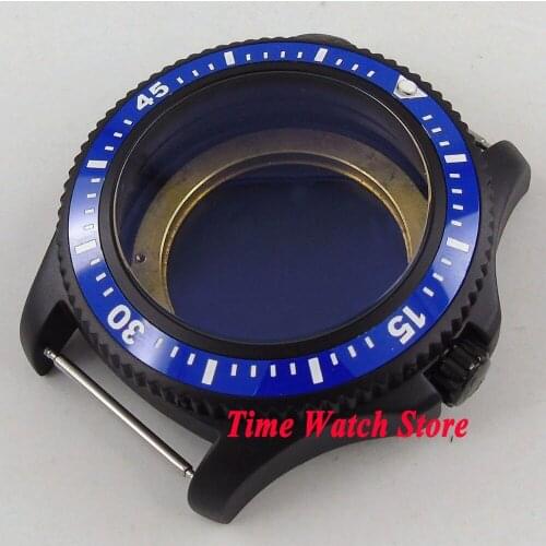 44mm PVD coated blue ceramic bezel Watch Case fit ETA 2836 DG2813 3804 MIOTA 8215 8205 821A movement C14