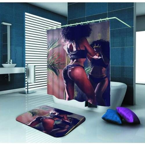 African American Women with Crown Black Art Polyester Fabric Shower Curtain Set