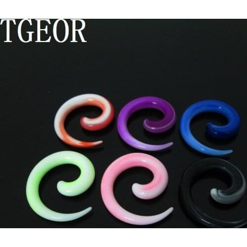 FREE SHPPING piercing body jewelry ear expander Charm 1pair gauges double color spiral acrylic ear taper HIGH QUALITY