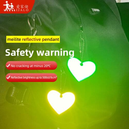 MEILITE 500 candle lights Soft PVC Reflective heart pendant charm bag accessories hanger reflective keychain for road safety