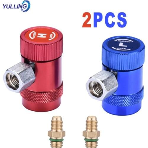 2pcs R1234yf Quick Connector Refrigerant A/C Air Conditioning Adapter Kit Brass + Metal High Low Pressure Adapter