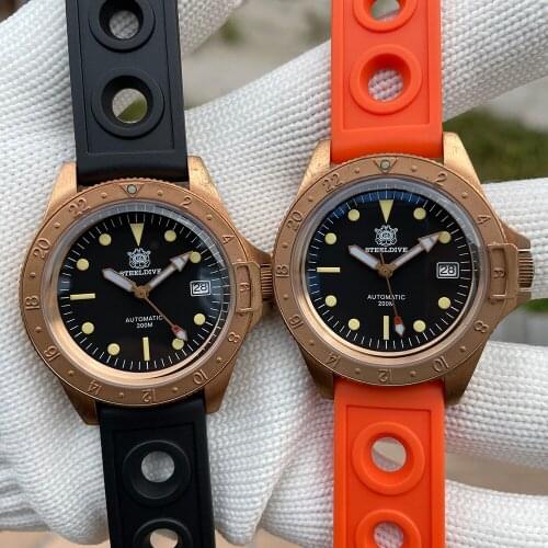 STEELDIVE Brand New Design SD1966S Bronze Bezel C3 Green Luminous NH35 200M Sapphire Glass Automatic Mens Bronze Diver Watches