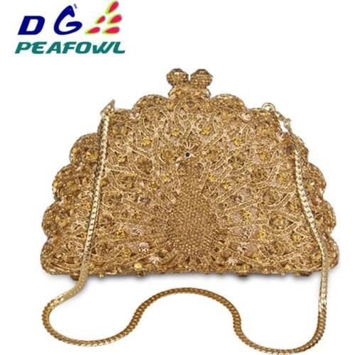 DG PEAFOWL Gold Luxury Peacock Crystal Evening Bags Animal Clutch Designer Women Clutches Bridal Wedding Purses Party Handbags