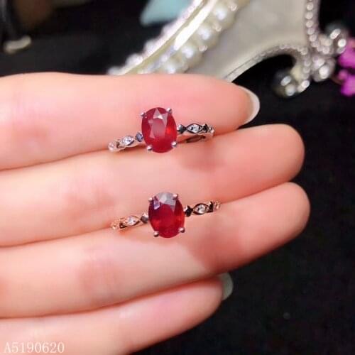 KJJEAXCMY Fine Jewelry 925 sterling silver inlaid natural ruby female ring support test