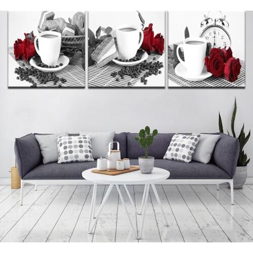 Coffee cup printing canvas wall decoration modern Modular 3 panel wall Poster Nordic Canvas painting for Living Room Home Decor