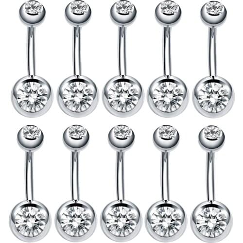 MODRSA 10pcs/lot Stainless Steel Double Crystal Navel Ring Black Rose Gold Belly Button Rings Piercing Ombligo Body Jewelry