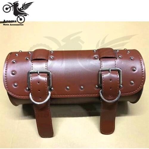 Retro brown cruise scooter luggage bags universal parts motorbike head light PU Leather moto saddle bags motorcycle tail bags