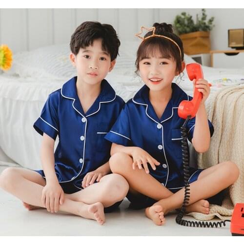 Summer Kids Short Pajamas Sets Cute Silk Sleepwear Girls Short Kids Pijamas Boy Short Top and Pant Print Kids Pajamas Home