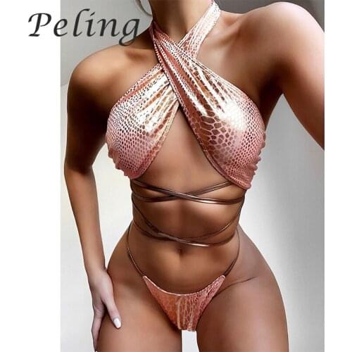 2021 Summer Women Bikinis Gillter Swimsuits Bathing Bangdage Thong Padded Beachwear Lace Up Sexy Two Piece Sets Women Swimwear