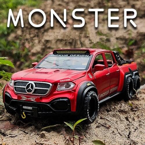 1:28 Benz X-Class 6*6 Tyre Alloy Metal Pickup Model Diecast Off-road Vehicle Toy Car Model Simulation Sound Light Childrens Gift