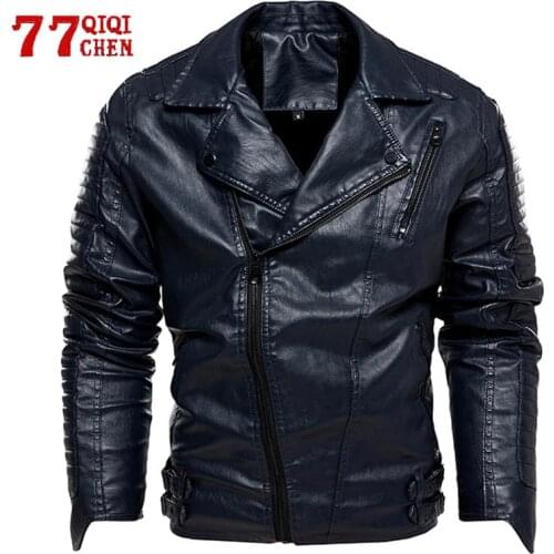 Motorcycle Leather Jacket Men Fashion Casual Jackets Autumn Biker Coat Slim Fit Irregular Zipper Slim Fit PU Winter Thicken Coat