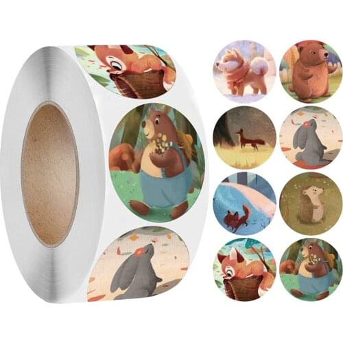 50-500pcs Cartoon Animals 1inch Round Sticker for Kids Encourage Sealing Labels School Teacher Supplies Child Reward Sticker