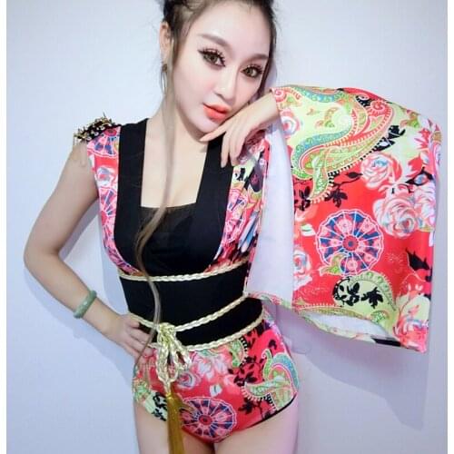 2020 New Bar Sexy Nightclub Dj Female Singer Ds Performance Dress Lead Dance Dress Retro Geisha Conjoined Performance Dress