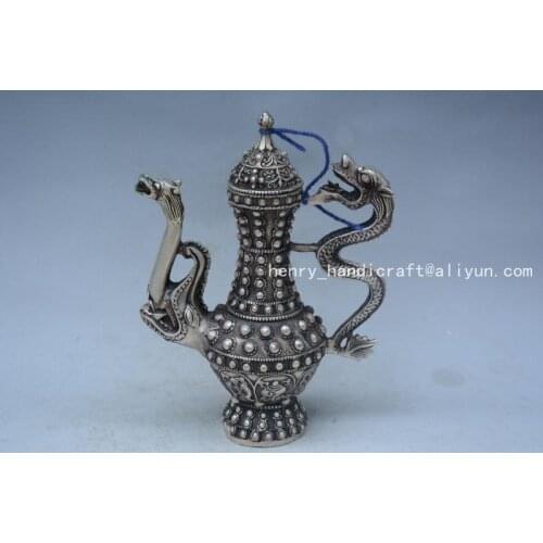 Very rare Qing Dynasty (QianLong1711-1799)silver dragon teapot,Nepalese style,Decoration