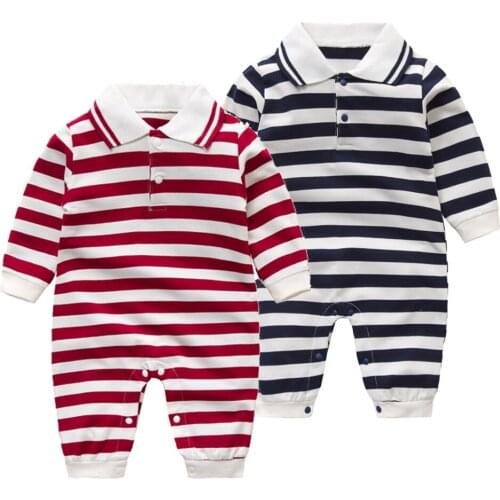 Newborn Baby Clothes Long Sleeved Spring Autumn Striped Polo Lapel Rompers Infant Boys Cute Jumpsuit Climbing Outfits Costume
