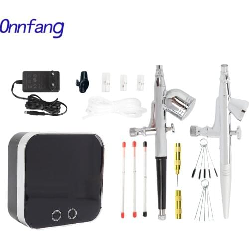 Onnfang 0.2 / 0.3 / 0.5mm gun compressor 2cc & 7cc touch chrome machine spray gun for tattoo body painting tools airbrush set