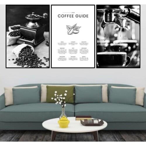 Black White Canvas Poster And Print Vintage Espresso Machine Coffee Beans Pictures Wall Art Decor For Cafe Dining Room Bar Store
