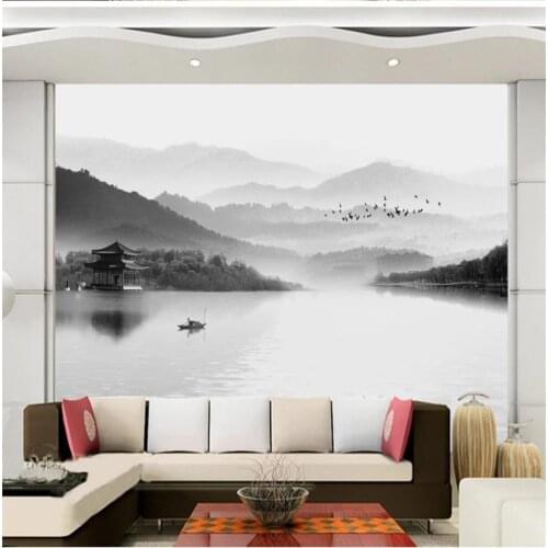 Plain wallpaper New Chinese landscape wallpapers TV background wall 3d murals wallpaper for living room