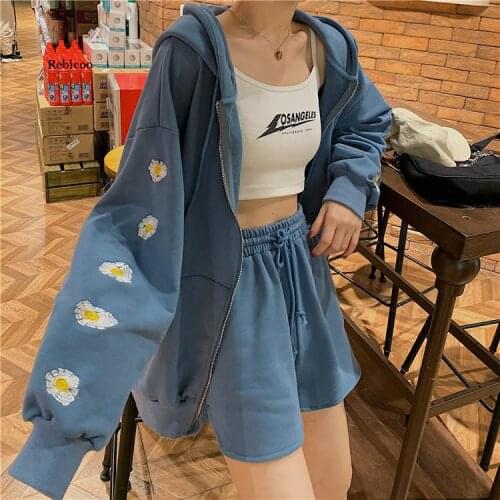 Plus size womens autumn clothes new retro embroidery hooded Sweatshirt women winter zipper plus coat thin wild baseball uniform