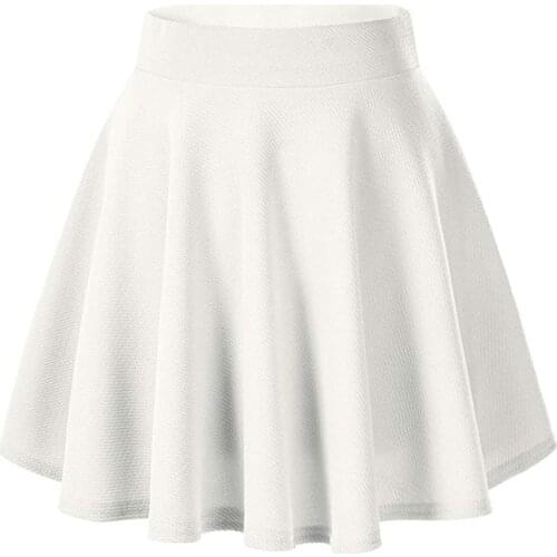 Sexy Skirts Womens Solid Basic Versatile Stretchy Flared Casual Pleats Mini Skirt Skater Skirt Sequin Skirt White Short Skirt