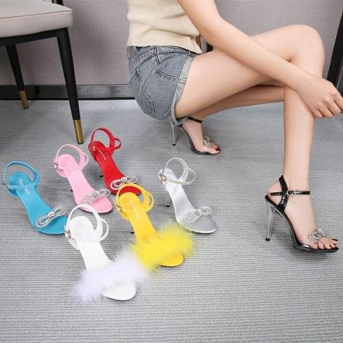 11CM Ostrich fluff High heels Nightclub Fashion stripper heels Sexy Stage stripper heels Models Party Full dress Mature Sweet