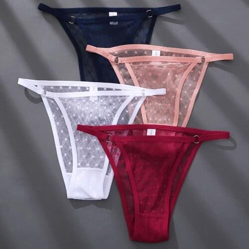 NEW Plus Size Transparent Mesh Panties 2021 New Sexy Lace Thongs Women Hollow Out Thin Belt Women Briefs