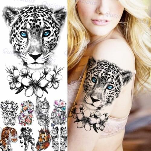 Leopard Plum Temporary Tattoos For Women Adult Tiger Astronaut Tribe Fox Fake Tattoo Sticker Waterproof Body Art Painting Tatoos