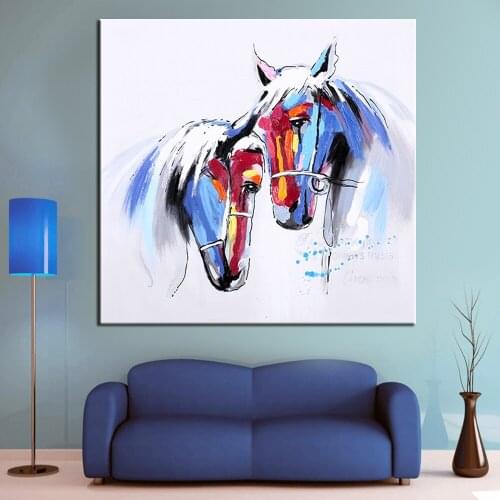 Wall Art Hand Painted Horse in Love Modern Animal Oil Painting Wall Decorative Canvas Art Picture for living room Home Decor