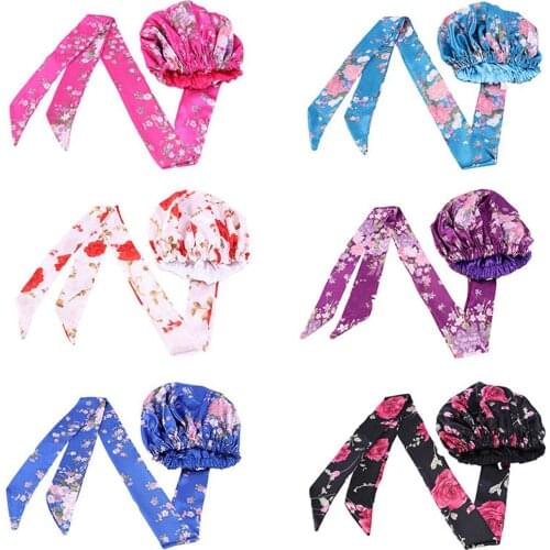 Women Printed Bonnet Turban Muslim Hijab Cap Satin India Hat Long Tail Head Cover Wrap Hair Loss Hat Chemo Cancer Beanies Hat