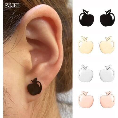 New Cute Apple Fruit Shaped Earrings Stainless Steel Sweet Novelty Strawberry Cherry Female Earrings Jewelry Party Accessories