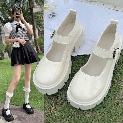 White Mary Jane Shoes Women 2021 Spring and Autumn Thin Round Head Thick Bottom Japanese Jk Uniform with Skirt Comfortable Shoes