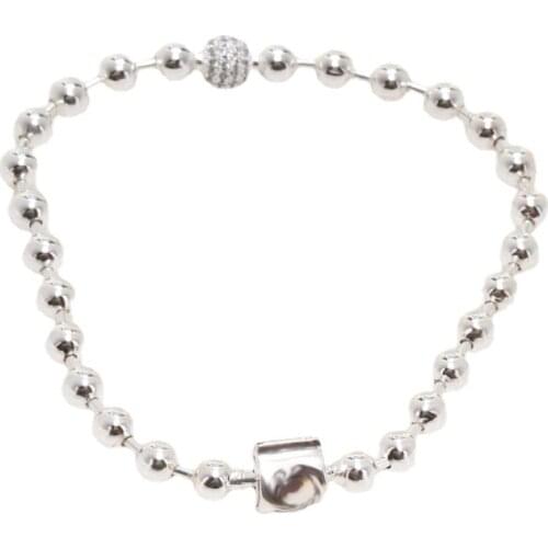 Bewill Real 925 Sterling Silver Silver Beaded Pave Bracelet Beanie Bracelet For Women Fit Original Brand DIY Beads Charm Jewelry