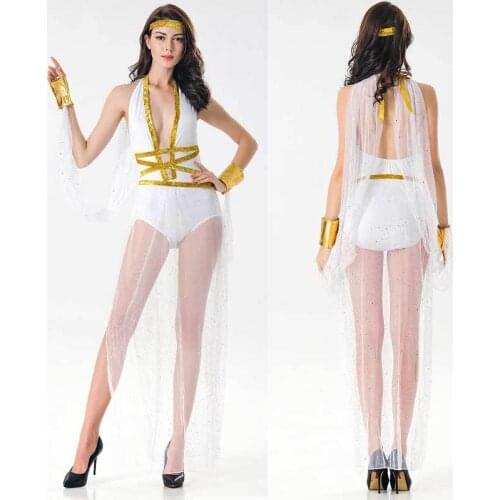 Adult Women Sexy White Greek Goddess Costume Halloween Cosplay Cleopatra Athena Fancy Dress