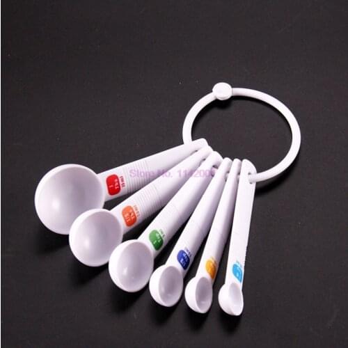 100set 6pcs/set Newest White Plastic Scoop With Scale Measuring Spoon Tea Scoop Teaspoon Cooking Kitchen Tool
