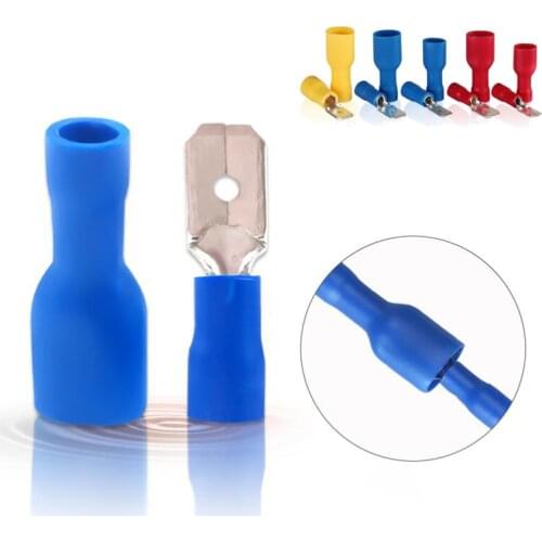 100pcs 50pairs 6.3mm 16-14AWG Female Male Electrical Wiring Connector Insulated Crimp Terminal Spade Blue Red FDFD2-250 MDD2-250