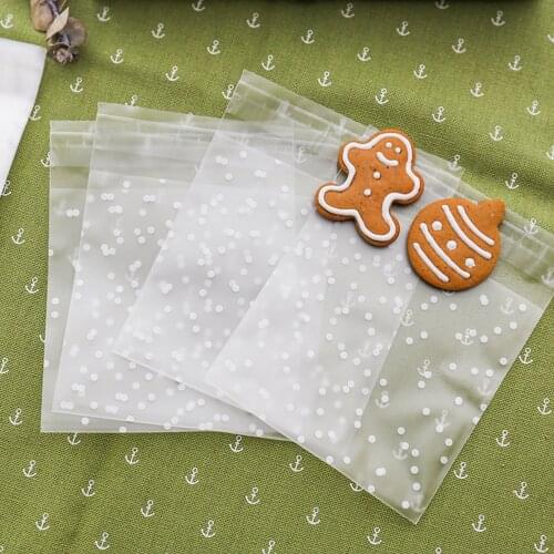 100pcs Plastic Transparent Cellophane Polka Dot Candy Cookie Gift Bag with DIY Self Adhesive Pouch Wedding Birthday Party
