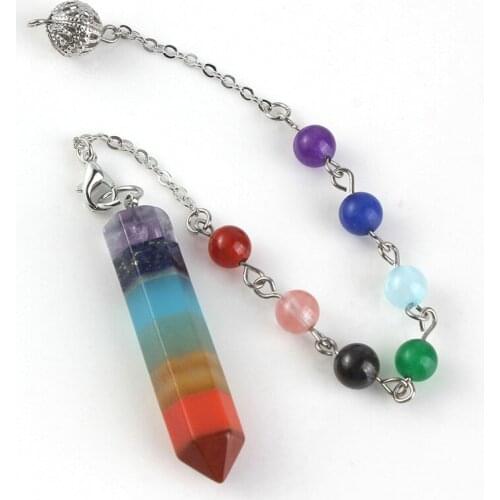 100-Unique 1 Pcs Silver Plated Hexagon Prism 7 Color Layer Pendulum Chakra Healing Pendant For Gift