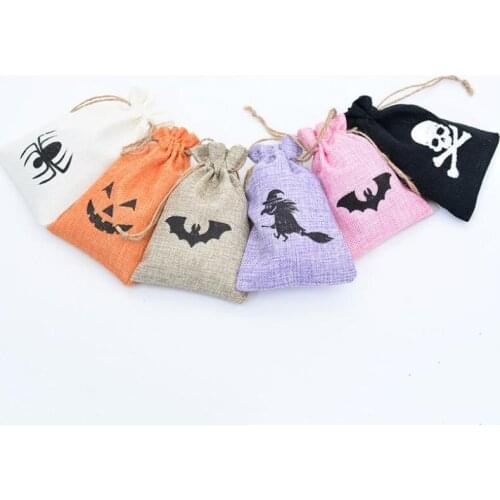 1000pcs Witch Pumpkin Decor Canvas gift candy wrap Drawstring Bags kids Gifts pouch For Halloween LX7949