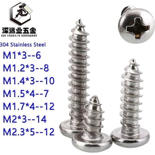 1000pcs DIN7981 Cross Pan Head Tapping Screws M1M1.2M1.4M1.5M1.7M2M2.3 Philips Pan Tapping Screw Micro Screw Cross Resses Screws