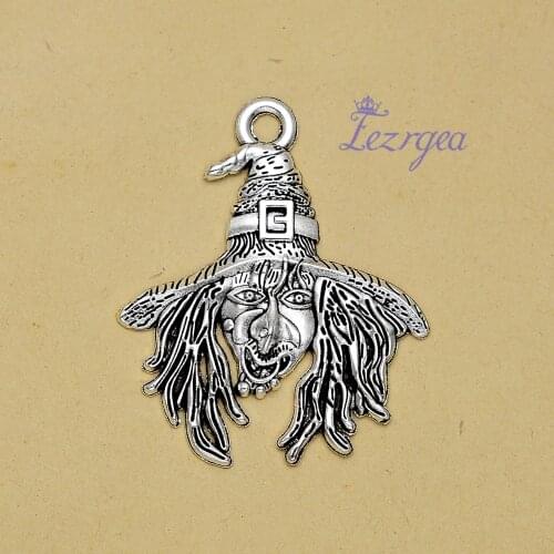 3pcs/lot--58x48mm, Antique silver plated Witch Halloween party charms ,DIY supplies, Jewelry accessories