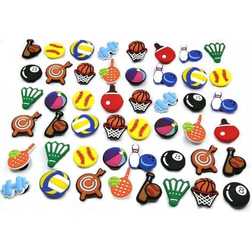 50pcs/lot Ball sports PVC Shoe Charms for holes on Shoes Bands Shoe Buckles Ornaments Bebes Accesorios Decor as Girls Gifts