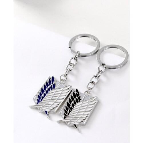 Japanese Anime Attack on Titan Keychain Cosplay Accessories Wings of Liberty Blue Black Silver Pendant Metal Keyring Props
