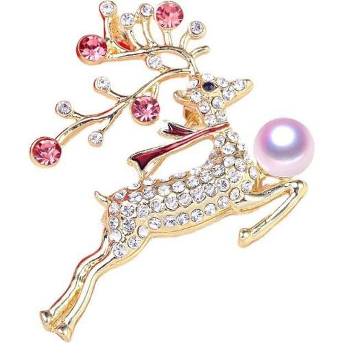 Christmas Deer Design DIY Brooch Pin Mountings Findings Settings Base Women Accessories for Pearls Agate Jade Crystal Beads