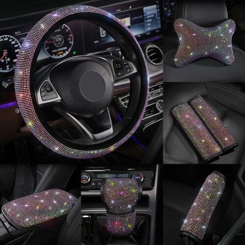 Bling Bling Rhinestones Crystal Car Steering Wheel Cover PU Leather Steering-wheel covers Auto Accessories Case Car Styling