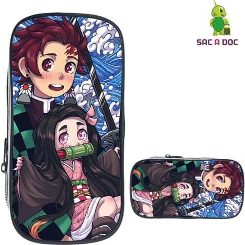 Japanese Anime Kimetsu No Yaiba Pencil Case Kids Kawaii Cartoon Pen Bags Children Demon Slayer Funny Demon Blade Pencil Holder
