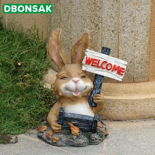 Welcome Animal Ornaments Resin Rabbit Sculpture Outdoor Landscape Courtyard Cartoon Rabbit Statue Home Gardening Decoration