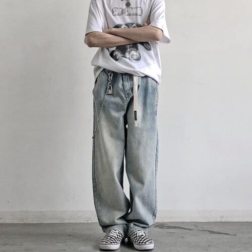 Loose Jeans Mens Floor Dragging Trousers Light Color Straight Tube Washed Retro Made Trendy Brand Youth Trousers Youth Leisure